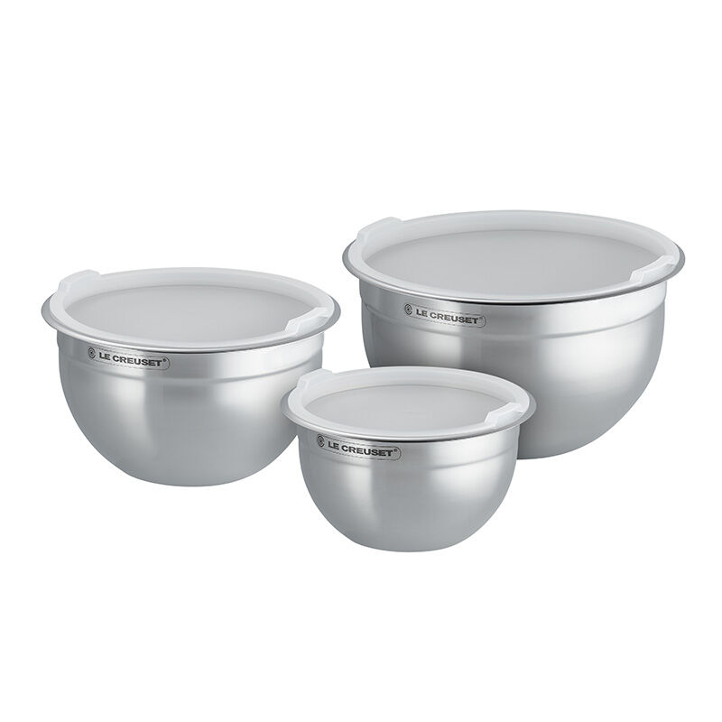 Set of 3 Stainless Steel Mixing Bowls with Lid Le Creuset