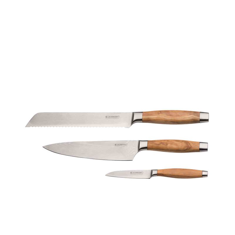 Set of 3 Knives with Olive Wood Handle Le Creuset