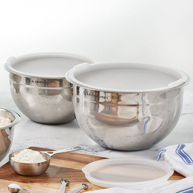 Set of 3 Stainless Steel Mixing Bowls with Lid Le Creuset