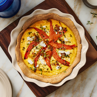 Squash, caramelized onion and goat cheese quiche
