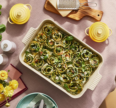 Lasagna verde - fleur d’ail, mozzarella & petits pois