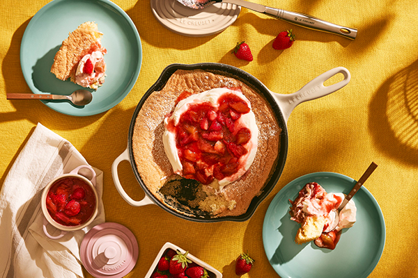 Strawberry & Rhubarb Shortcake in a Deep Skillet