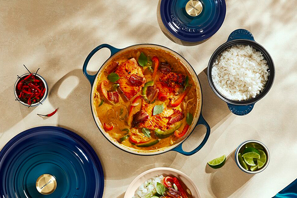 Lemon-Coconut Salmon Curry with Glazed Bacon