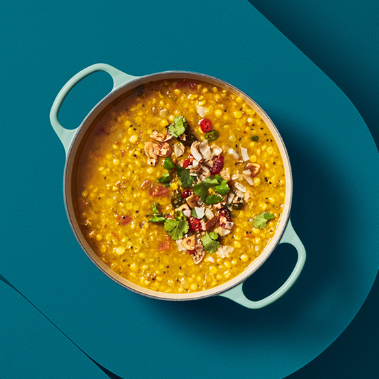 Dal Soup with Chilli Coconut Topping