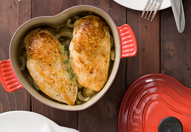 Fig and Goat Cheese Stuffed Chicken Breast with Fennel and Potatoes