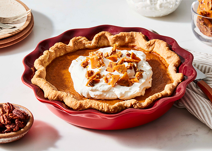 Tarte aux patates douces et à la cannelle avec praline de noix de pécan à l'érable