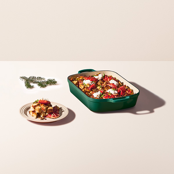 Lobster Strata with Bacon, Caramelized Shallots and Burrata