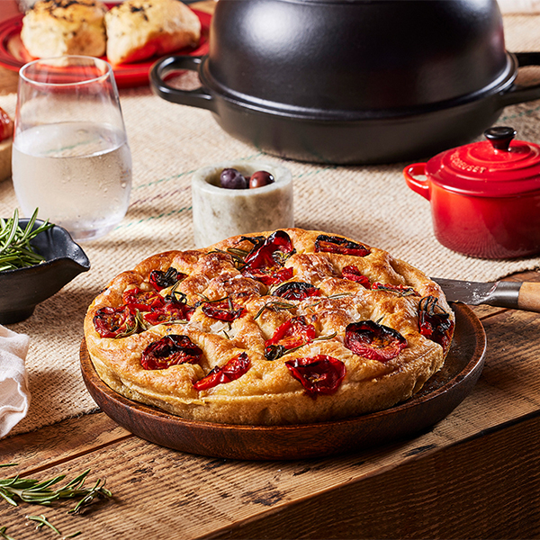 Focaccia au Romarin Italien et aux Poivrons Rôtis