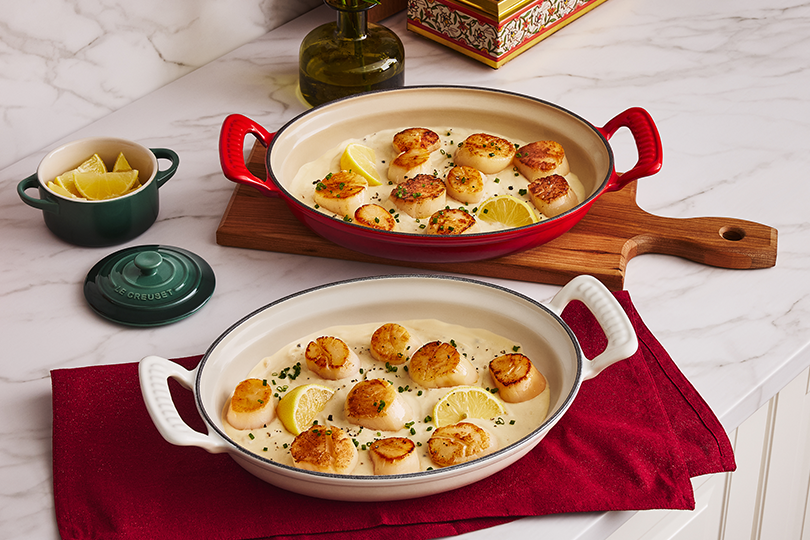 Pétoncles saisis à la crème de champagne et à la ciboulette