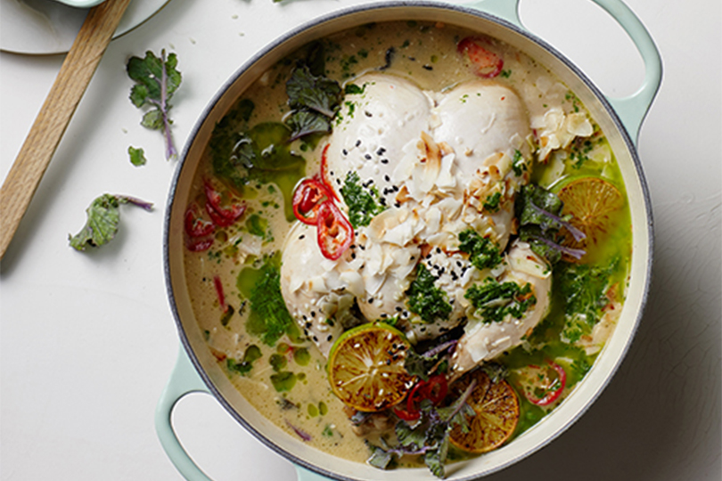 Whole Chicken Poached in Coconut Broth